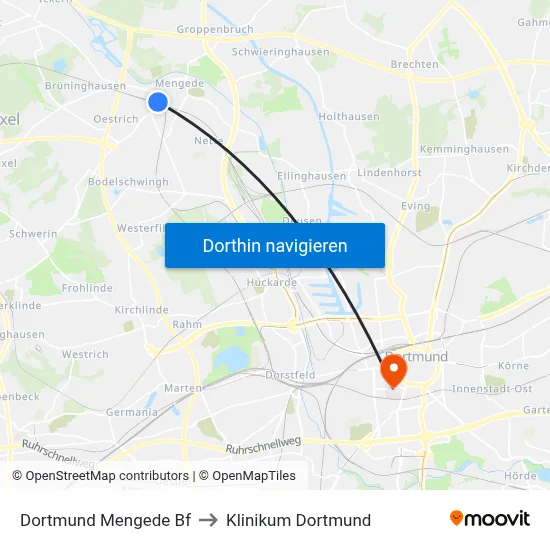 Dortmund Mengede Bf to Klinikum Dortmund map