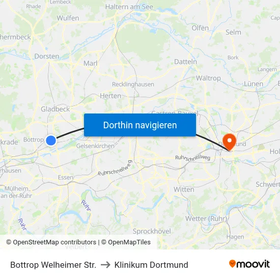 Bottrop Welheimer Str. to Klinikum Dortmund map