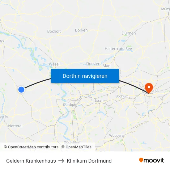 Geldern Krankenhaus to Klinikum Dortmund map