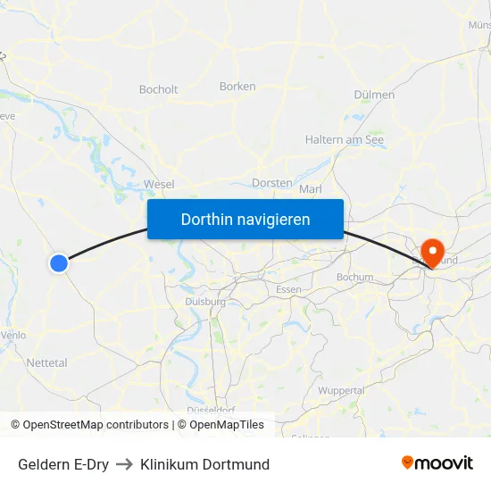 Geldern E-Dry to Klinikum Dortmund map