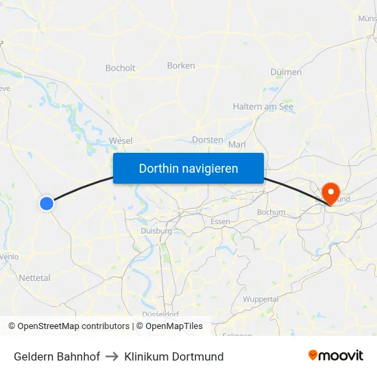 Geldern Bahnhof to Klinikum Dortmund map