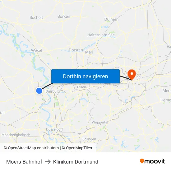 Moers Bahnhof to Klinikum Dortmund map