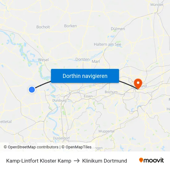 Kamp-Lintfort Kloster Kamp to Klinikum Dortmund map
