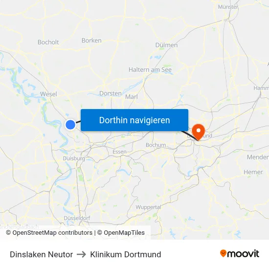 Dinslaken Neutor to Klinikum Dortmund map