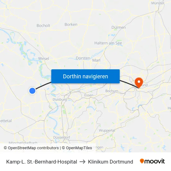 Kamp-L. St.-Bernhard-Hospital to Klinikum Dortmund map