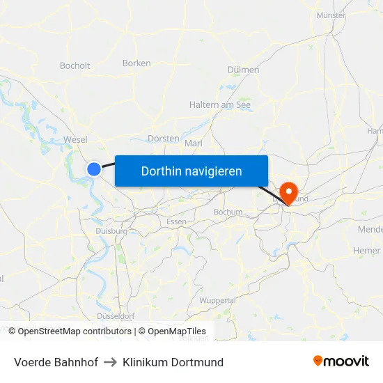 Voerde Bahnhof to Klinikum Dortmund map
