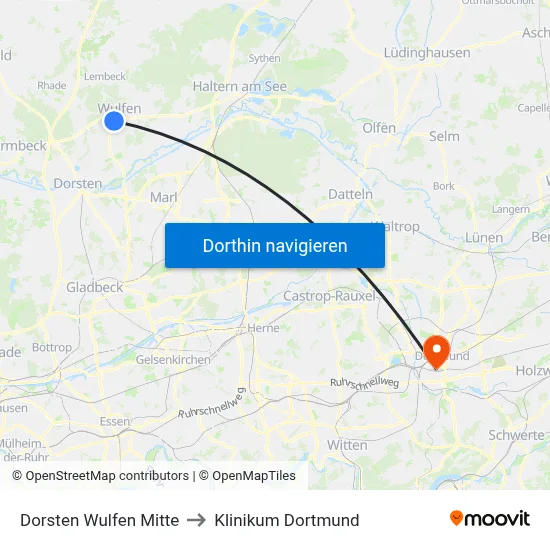 Dorsten Wulfen Mitte to Klinikum Dortmund map