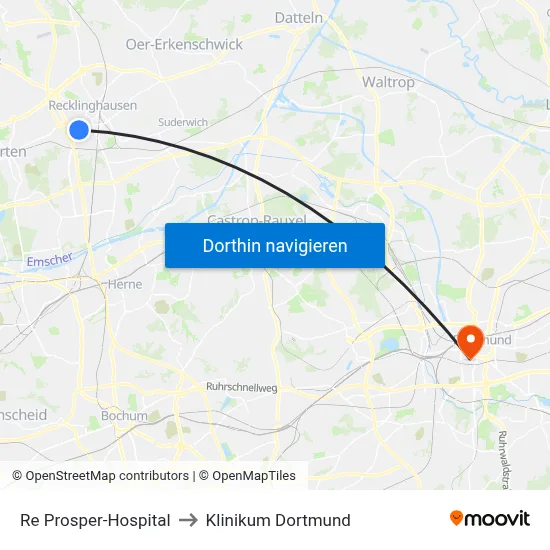 Re Prosper-Hospital to Klinikum Dortmund map