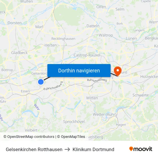 Gelsenkirchen Rotthausen to Klinikum Dortmund map