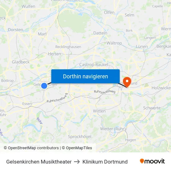 Gelsenkirchen Musiktheater to Klinikum Dortmund map