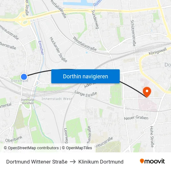 Dortmund Wittener Straße to Klinikum Dortmund map