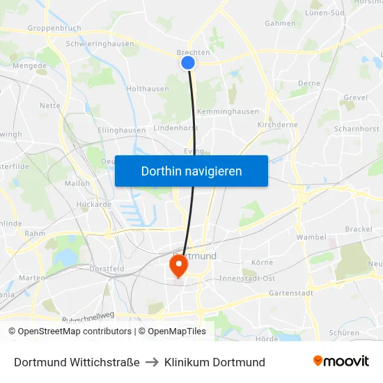 Dortmund Wittichstraße to Klinikum Dortmund map