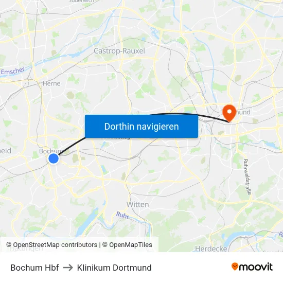 Bochum Hbf to Klinikum Dortmund map
