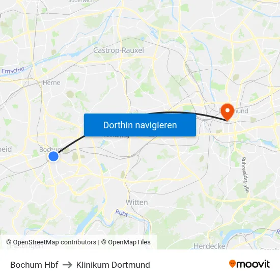 Bochum Hbf to Klinikum Dortmund map