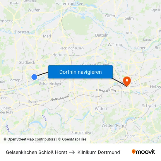 Gelsenkirchen Schloß Horst to Klinikum Dortmund map