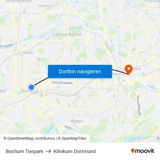 Bochum Tierpark to Klinikum Dortmund map