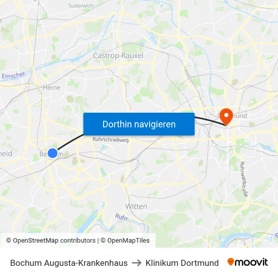 Bochum Augusta-Krankenhaus to Klinikum Dortmund map