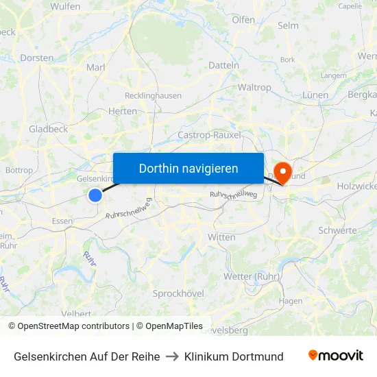 Gelsenkirchen Auf Der Reihe to Klinikum Dortmund map