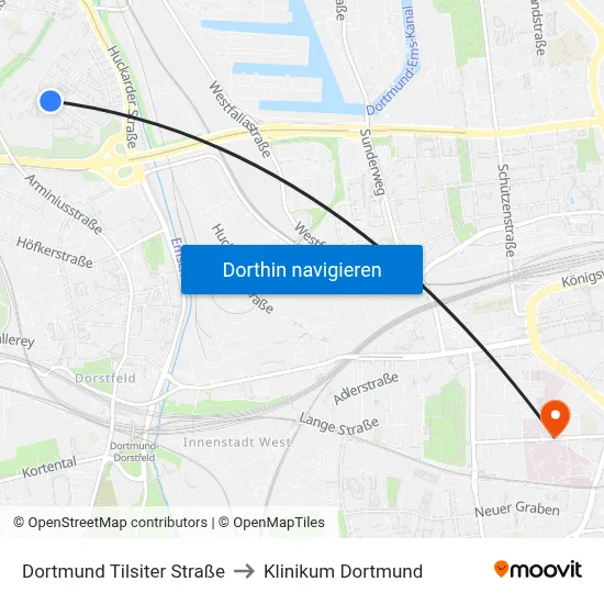 Dortmund Tilsiter Straße to Klinikum Dortmund map