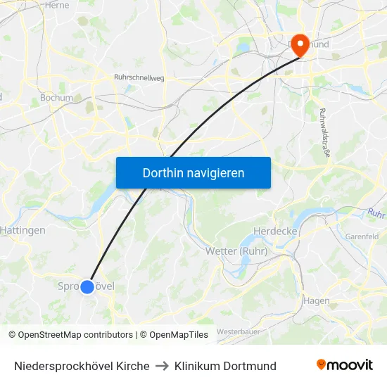 Niedersprockhövel Kirche to Klinikum Dortmund map