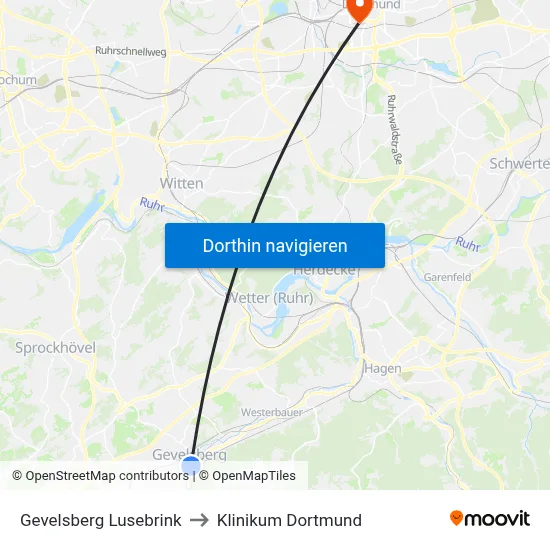 Gevelsberg Lusebrink to Klinikum Dortmund map