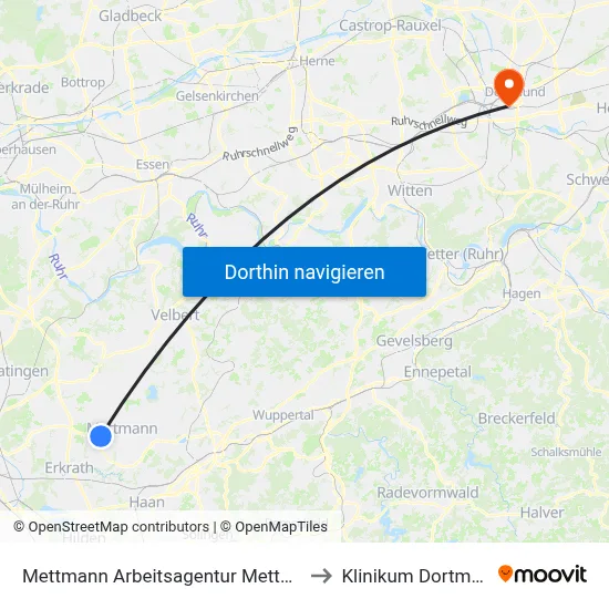 Mettmann Arbeitsagentur Mettmann to Klinikum Dortmund map