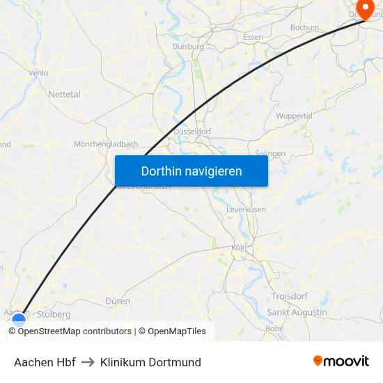 Aachen Hbf to Klinikum Dortmund map