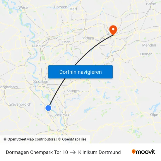 Dormagen Chempark Tor 10 to Klinikum Dortmund map