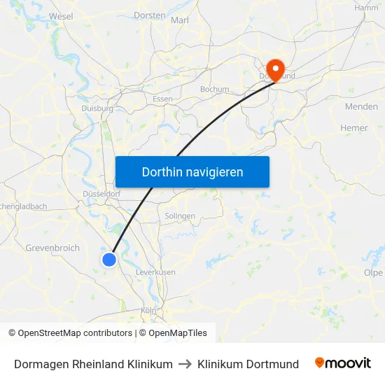 Dormagen Rheinland Klinikum to Klinikum Dortmund map