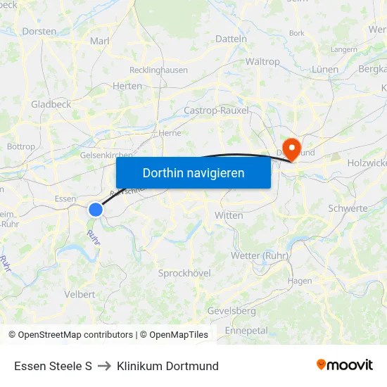 Essen Steele S to Klinikum Dortmund map