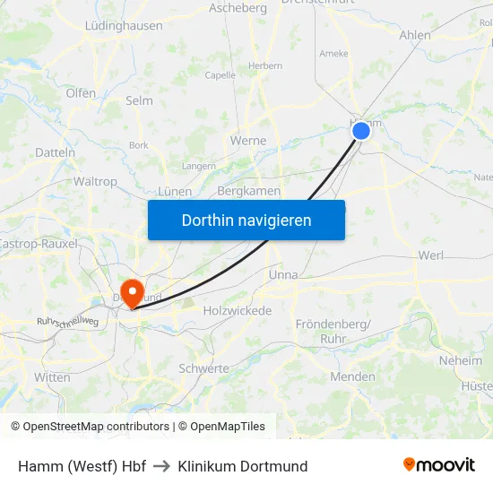 Hamm (Westf) Hbf to Klinikum Dortmund map