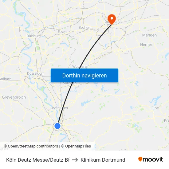 Köln Deutz Messe/Deutz Bf to Klinikum Dortmund map