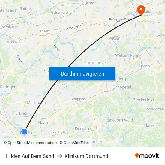 Hilden Auf Dem Sand to Klinikum Dortmund map