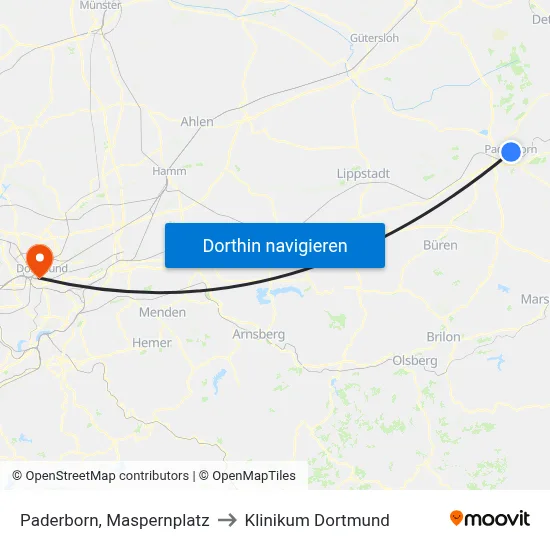 Paderborn, Maspernplatz to Klinikum Dortmund map