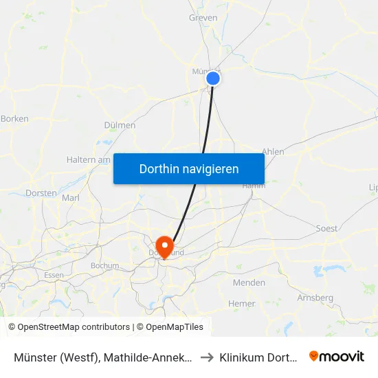 Münster (Westf), Mathilde-Anneke-Schule to Klinikum Dortmund map