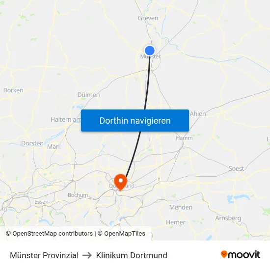 Münster Provinzial to Klinikum Dortmund map