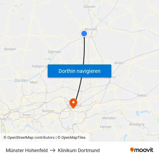 Münster Hohenfeld to Klinikum Dortmund map