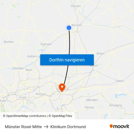 Münster Roxel Mitte to Klinikum Dortmund map