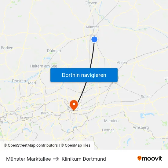 Münster Marktallee to Klinikum Dortmund map
