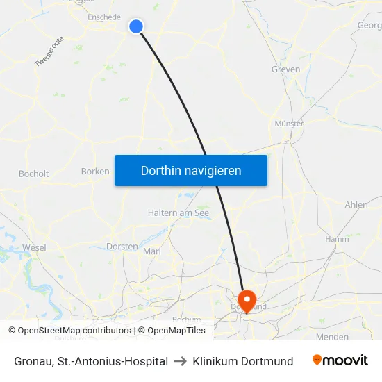 Gronau, St.-Antonius-Hospital to Klinikum Dortmund map