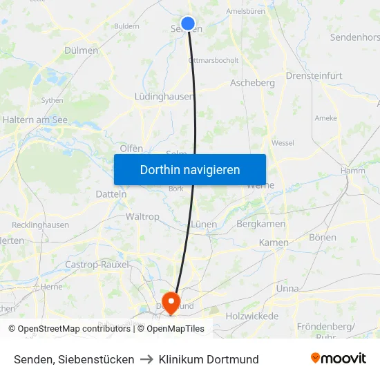 Senden, Siebenstücken to Klinikum Dortmund map