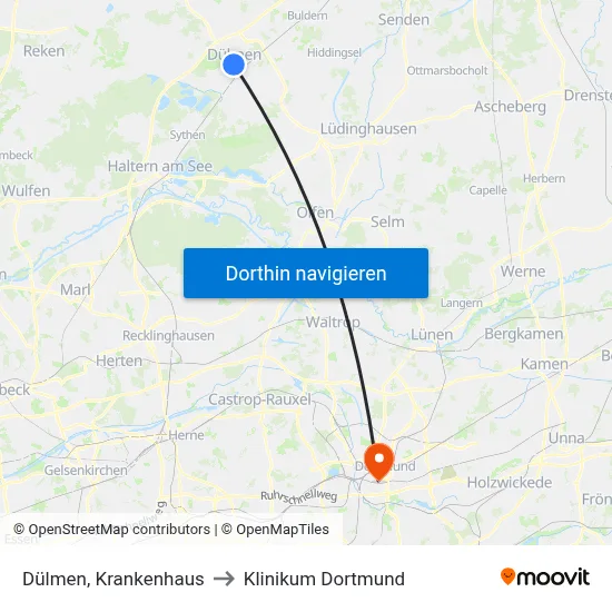 Dülmen, Krankenhaus to Klinikum Dortmund map