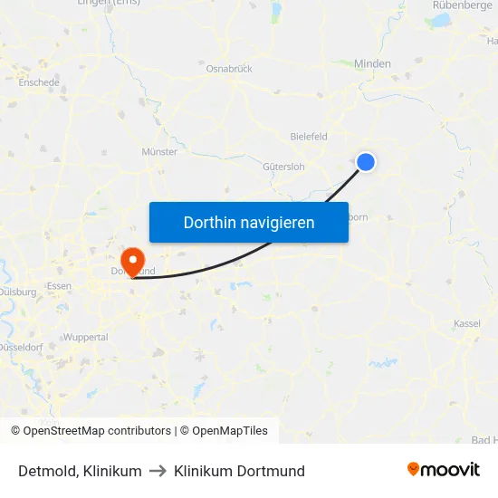 Detmold, Klinikum to Klinikum Dortmund map