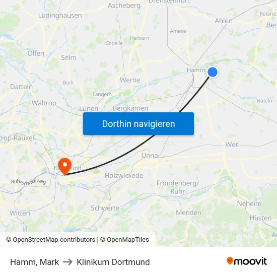 Hamm, Mark to Klinikum Dortmund map