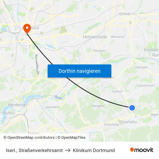 Iserl., Straßenverkehrsamt to Klinikum Dortmund map