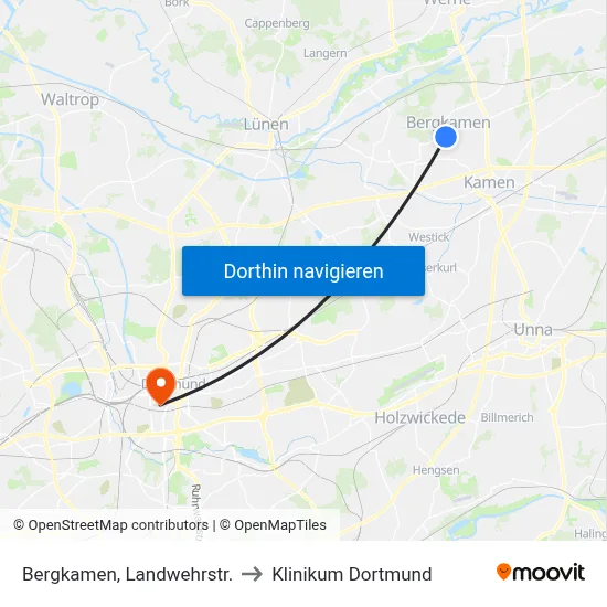 Bergkamen, Landwehrstr. to Klinikum Dortmund map