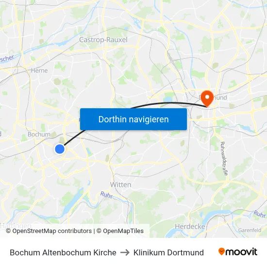 Bochum Altenbochum Kirche to Klinikum Dortmund map