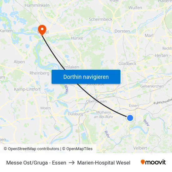 Messe Ost/Gruga - Essen to Marien-Hospital Wesel map