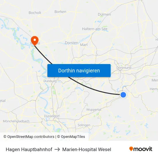 Hagen Hauptbahnhof to Marien-Hospital Wesel map