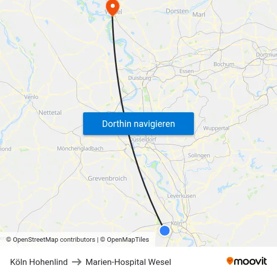 Köln Hohenlind to Marien-Hospital Wesel map